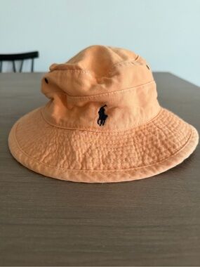 Polo by Ralph Lauren Peach Orange Kids Bucket Hat with Navy Pony